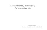 Metabolismo , excreción y farmacodinamia...Metabolismo (M) El metabolismo o biotransformación de los fármacos presenta varios aspectos Importantes : - Luego de la administración