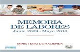 MEMORIA DE LABORES · 2017. 11. 1. · blea Legislativa la Memoria de Labores correspondiente al período comprendido de junio de 2009 a mayo de 2010, en la cual se destacan los logros