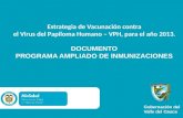 Estrategia de Vacunacion contra el Virus del Papiloma Humano â€“ VPH, para el anƒo 2013. DOCUMENTO PROGRAMA AMPLIADO DE INMUNIZACIONES Gobernaci³n del Valle